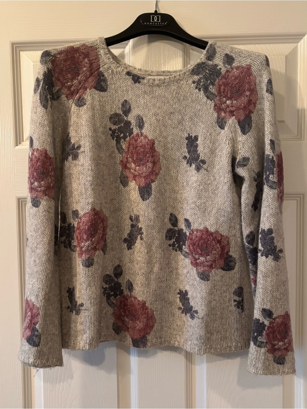 Lucky Brand Floral Rose Print Crewneck Sweater - Gray with Pink Roses Size S